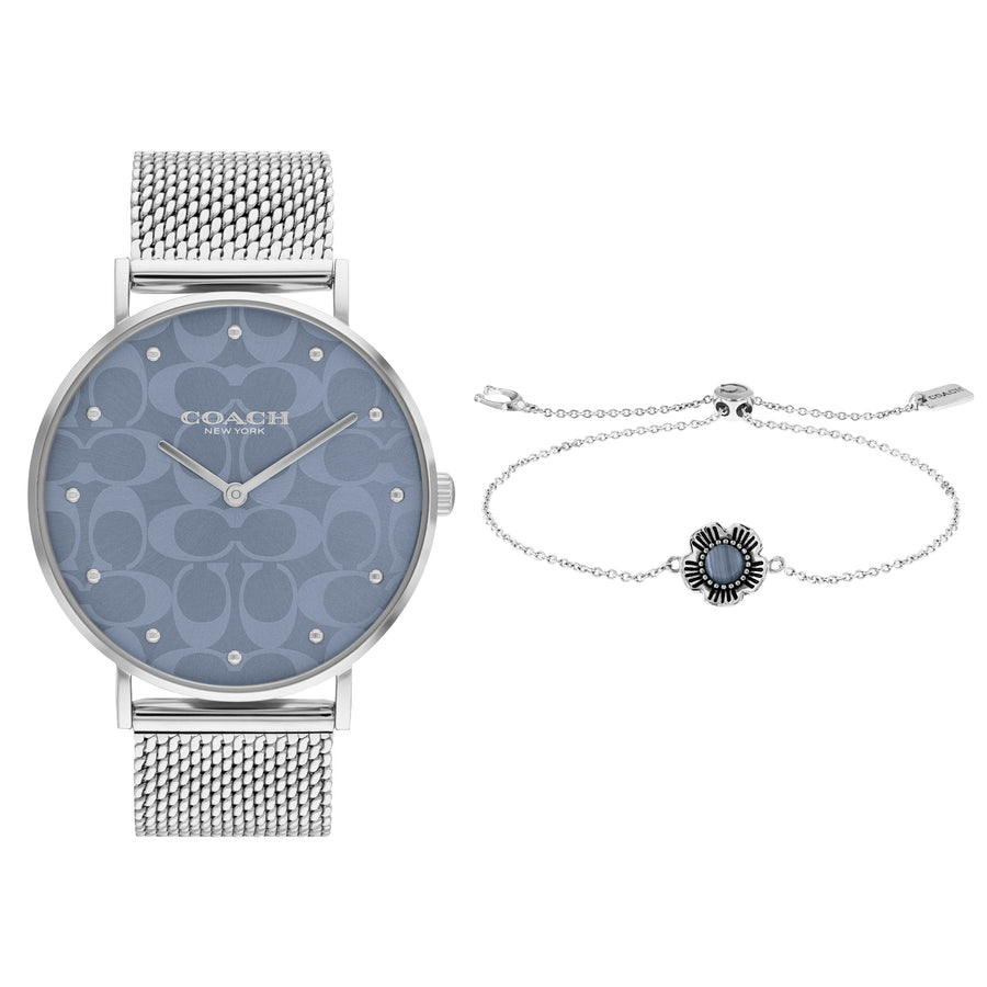 Coach Perry Stainless Steel Blue Dial Women's Watch & Bracelet Set - 14000081