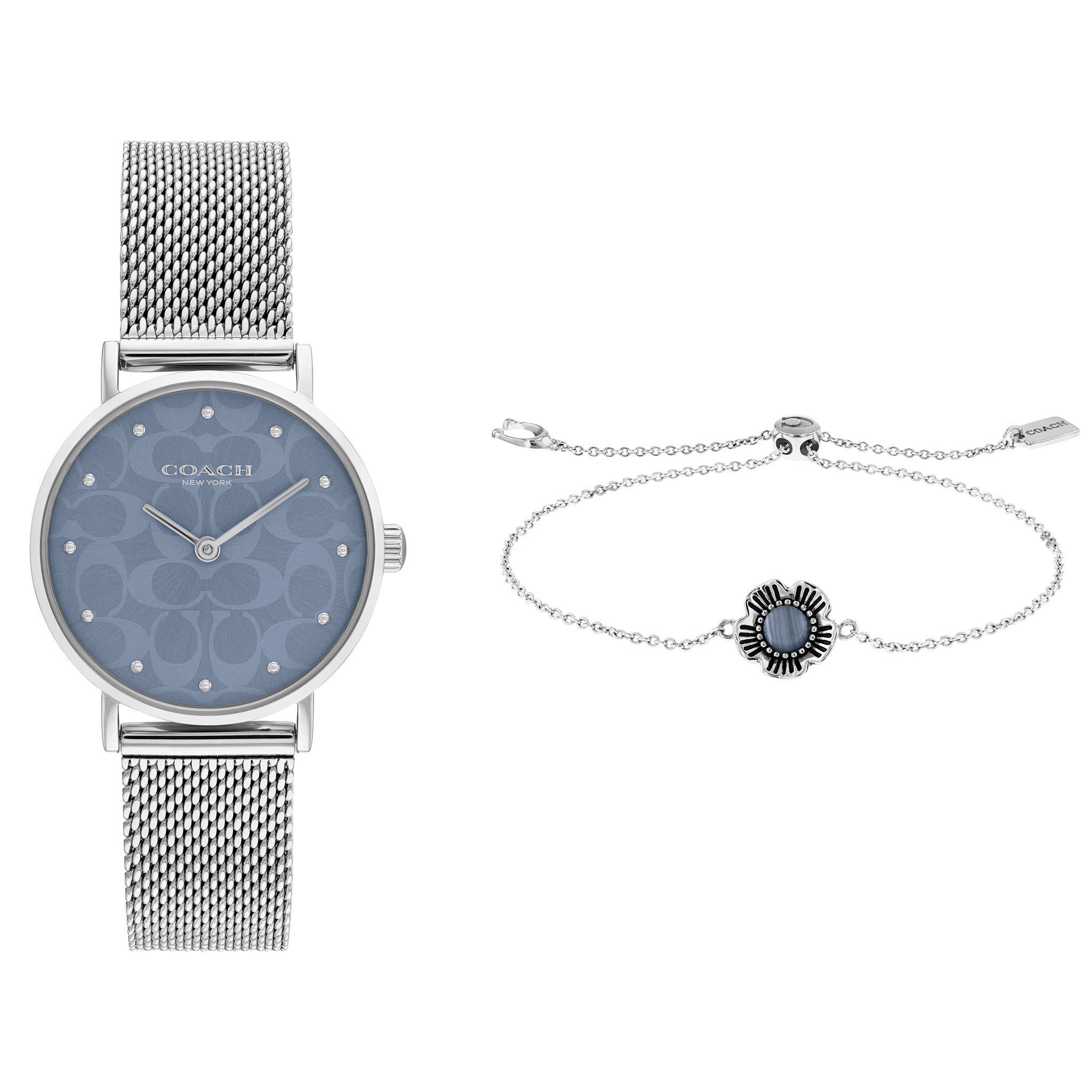 Coach Perry Silver Steel Mesh Blue Dial Women's Gift Set Watch - 14000082