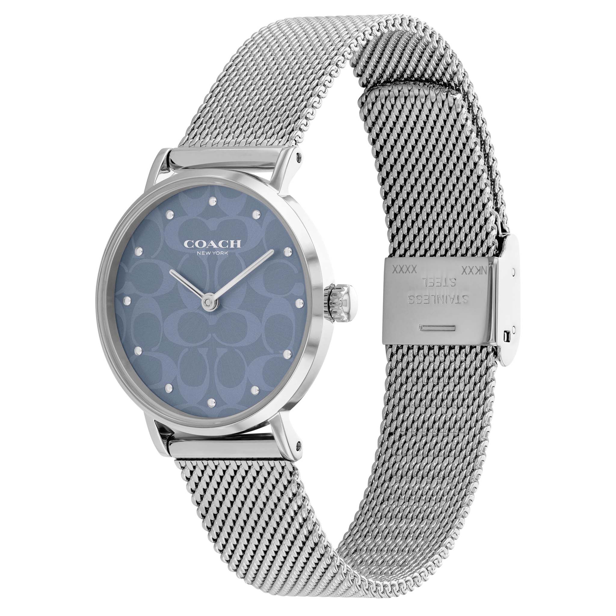 Coach Perry Silver Steel Mesh Blue Dial Women's Gift Set Watch - 14000082
