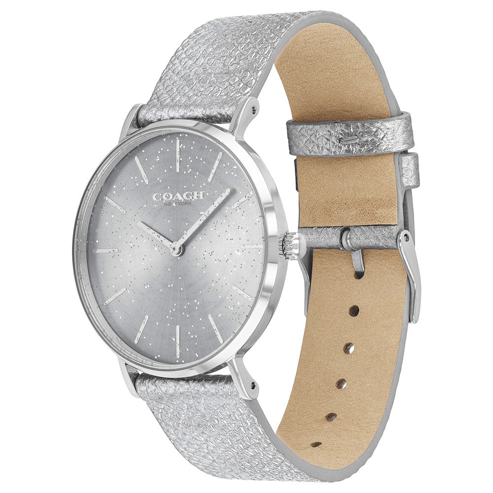 Coach Perry Metallic Silver Leather Ladies Watch - 14503323