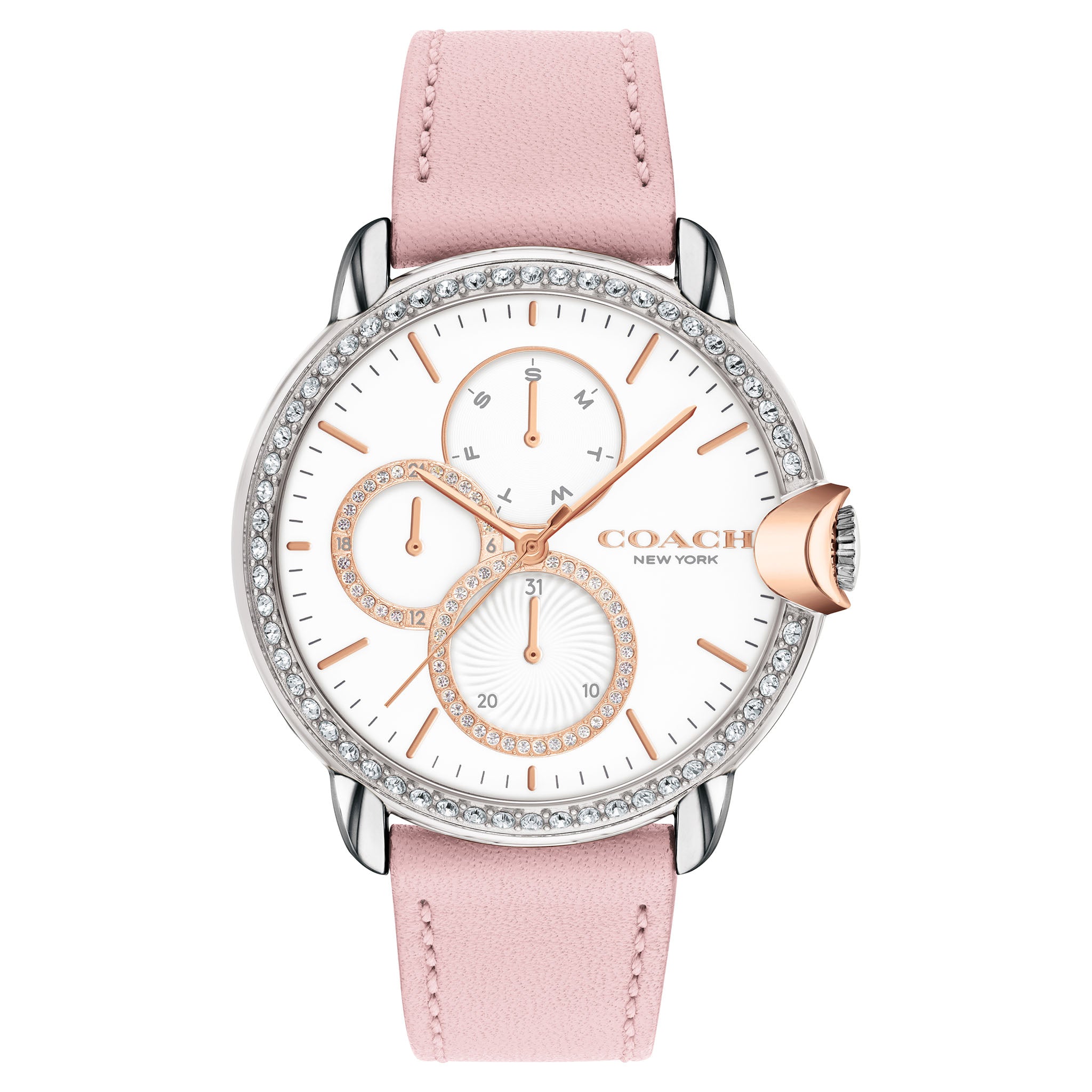 Coach Arden Pink Leather White Dial Women's Multi-function Watch - 14503747