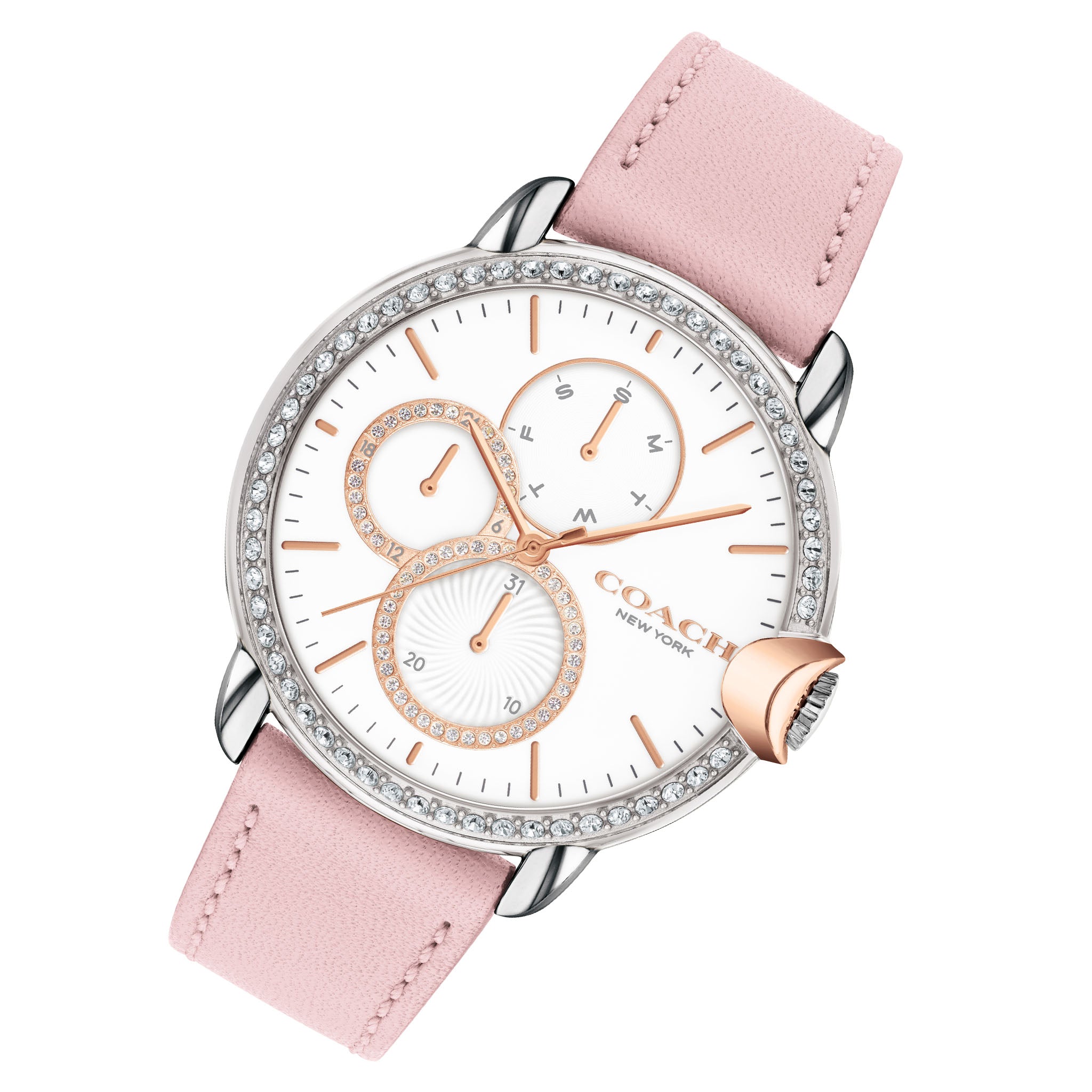 Coach Arden Pink Leather White Dial Women's Multi-function Watch - 14503747