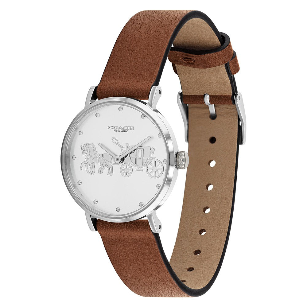 Coach Perry Brown Leather Silver White Dial Women's Watch - 14503797