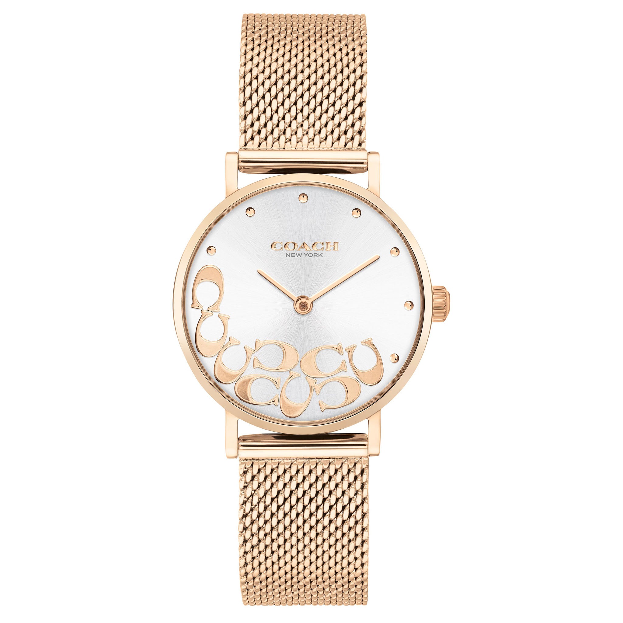Coach Perry Rose Gold Mesh Silver White Dial Women's Watch - 14503857
