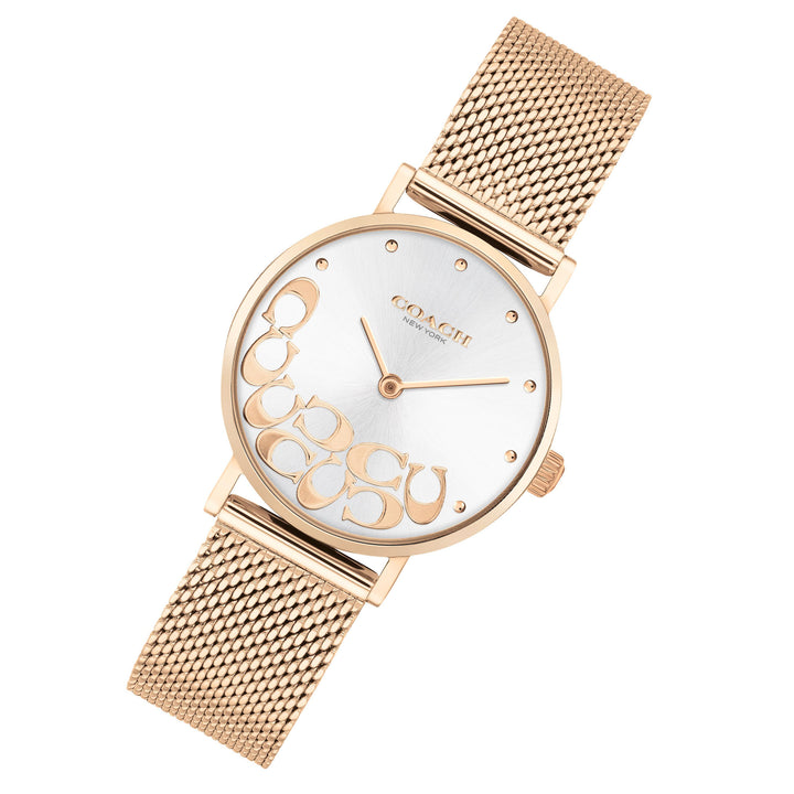 Coach Perry Rose Gold Mesh Silver White Dial Women's Watch - 14503857