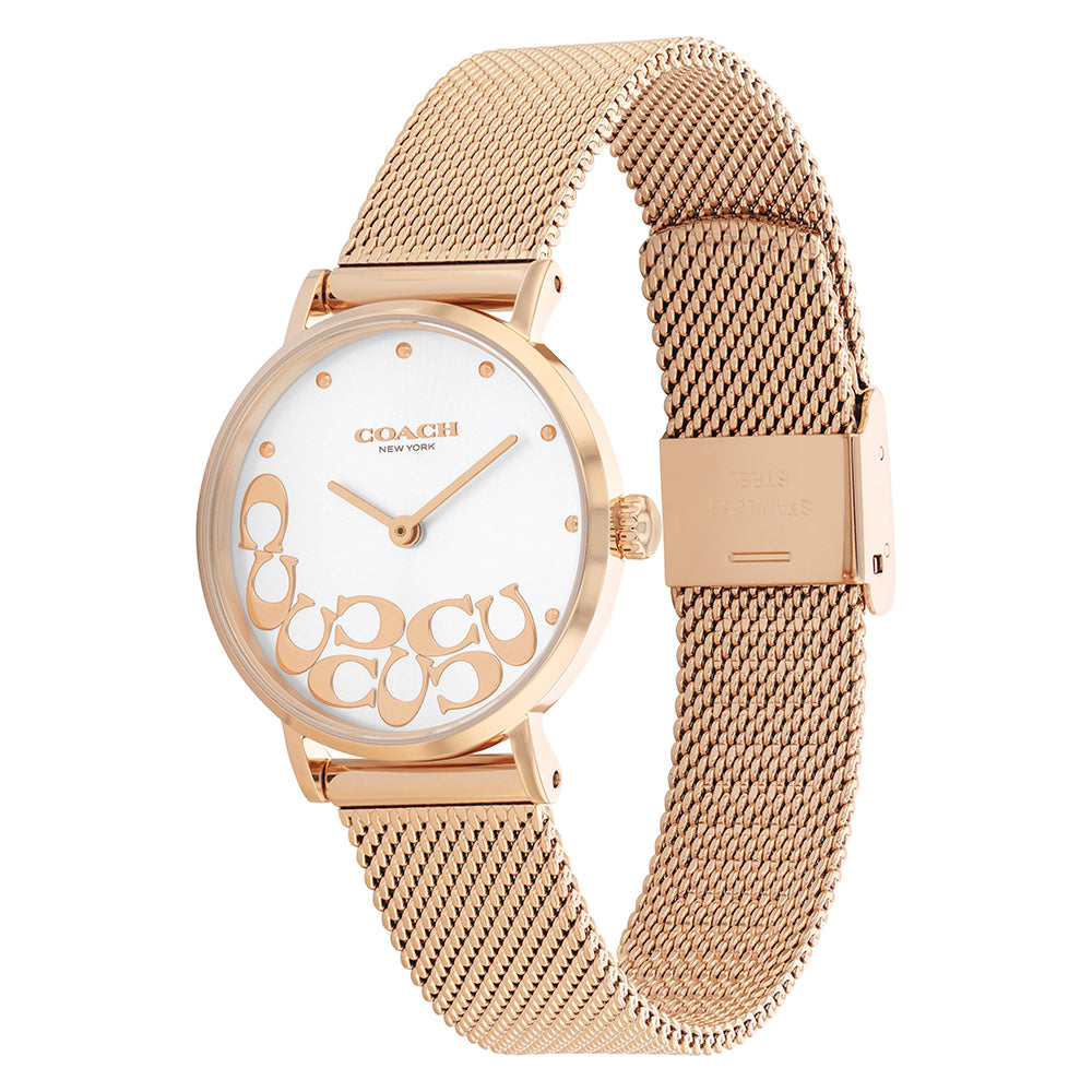 Coach Perry Rose Gold Mesh Silver White Dial Women's Watch - 14503857
