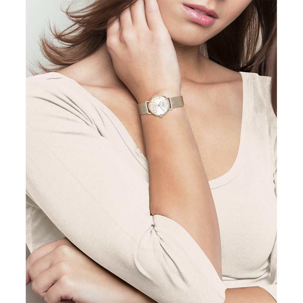 Coach Perry Rose Gold Mesh Silver White Dial Women's Watch - 14503857