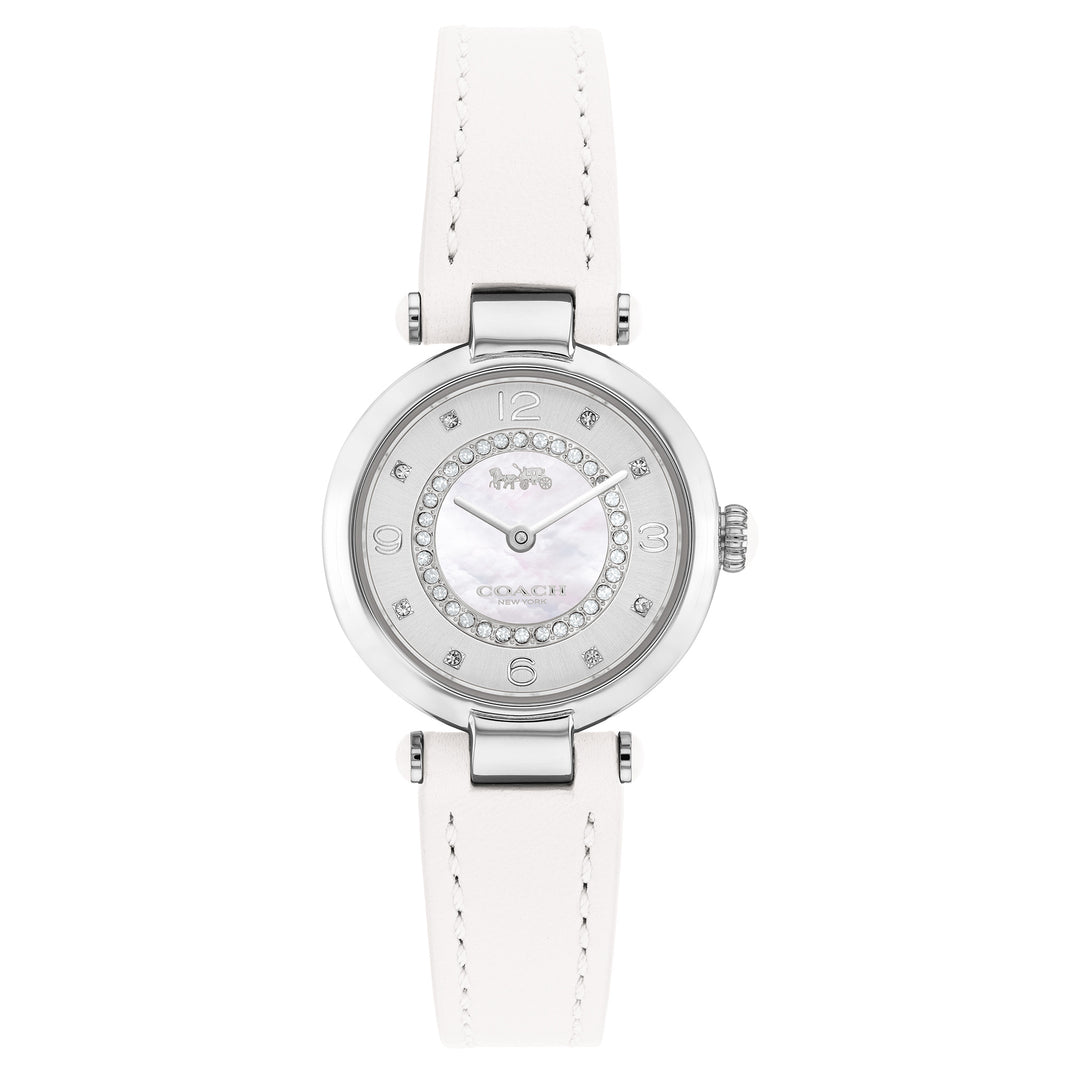 Coach Cary White Leather Silver Mother of Pearl Dial Women's Watch - 14503893