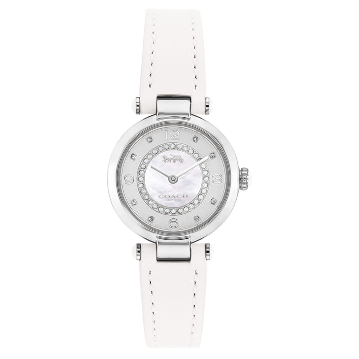 Coach Cary White Leather Silver Mother of Pearl Dial Women's Watch - 14503893