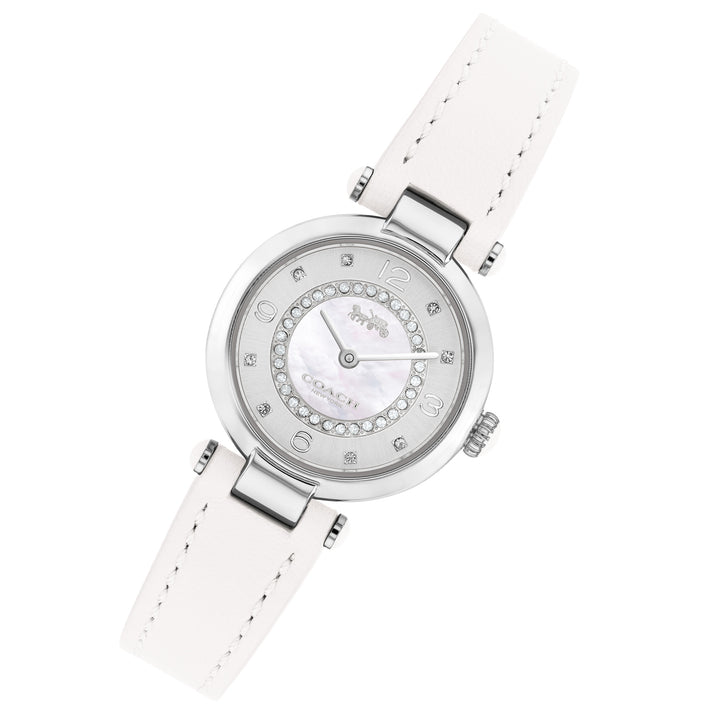 Coach Cary White Leather Silver Mother of Pearl Dial Women's Watch - 14503893