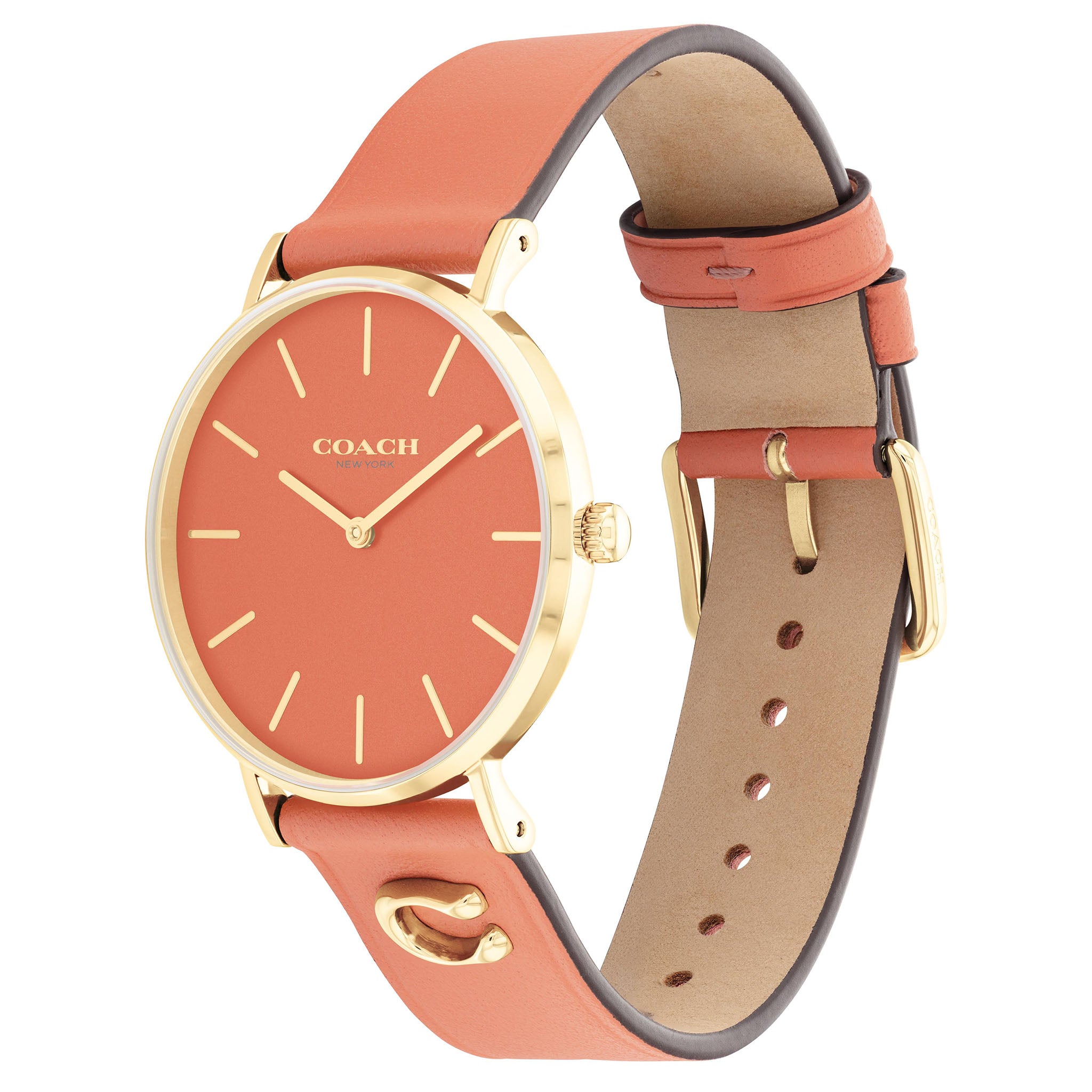 Coach Leather Band Coral Dial Women's Watch - 14503922