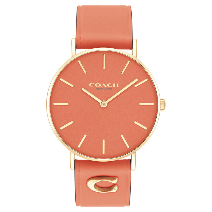 Coach Leather Band Coral Dial Women's Watch - 14503922
