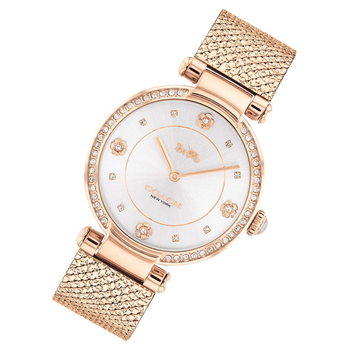 Coach Cary Rose Gold Stainless Steel Mesh Silver White Dial Women's Watch - 14503996