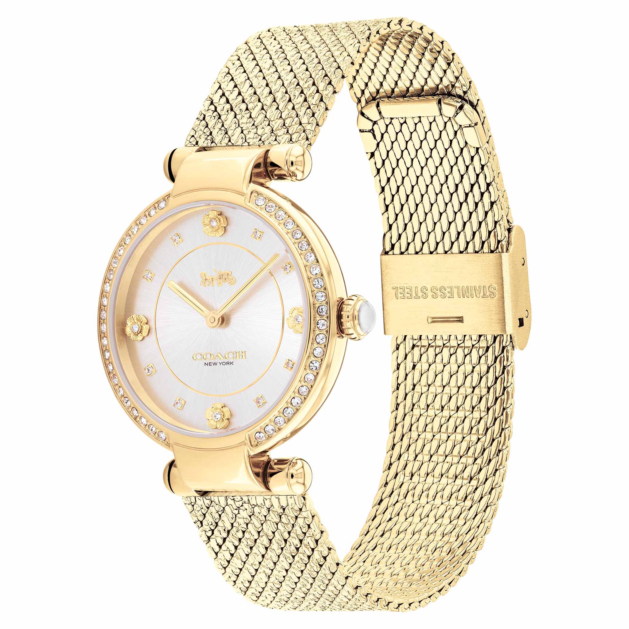 Coach Gold Mesh Silver White Dial Women's Watch - 14503997