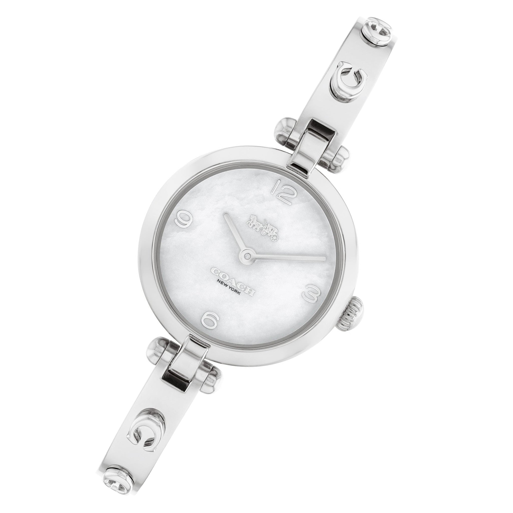 Coach Cary Stainless Steel Bangle White Mother of Pearl Dial