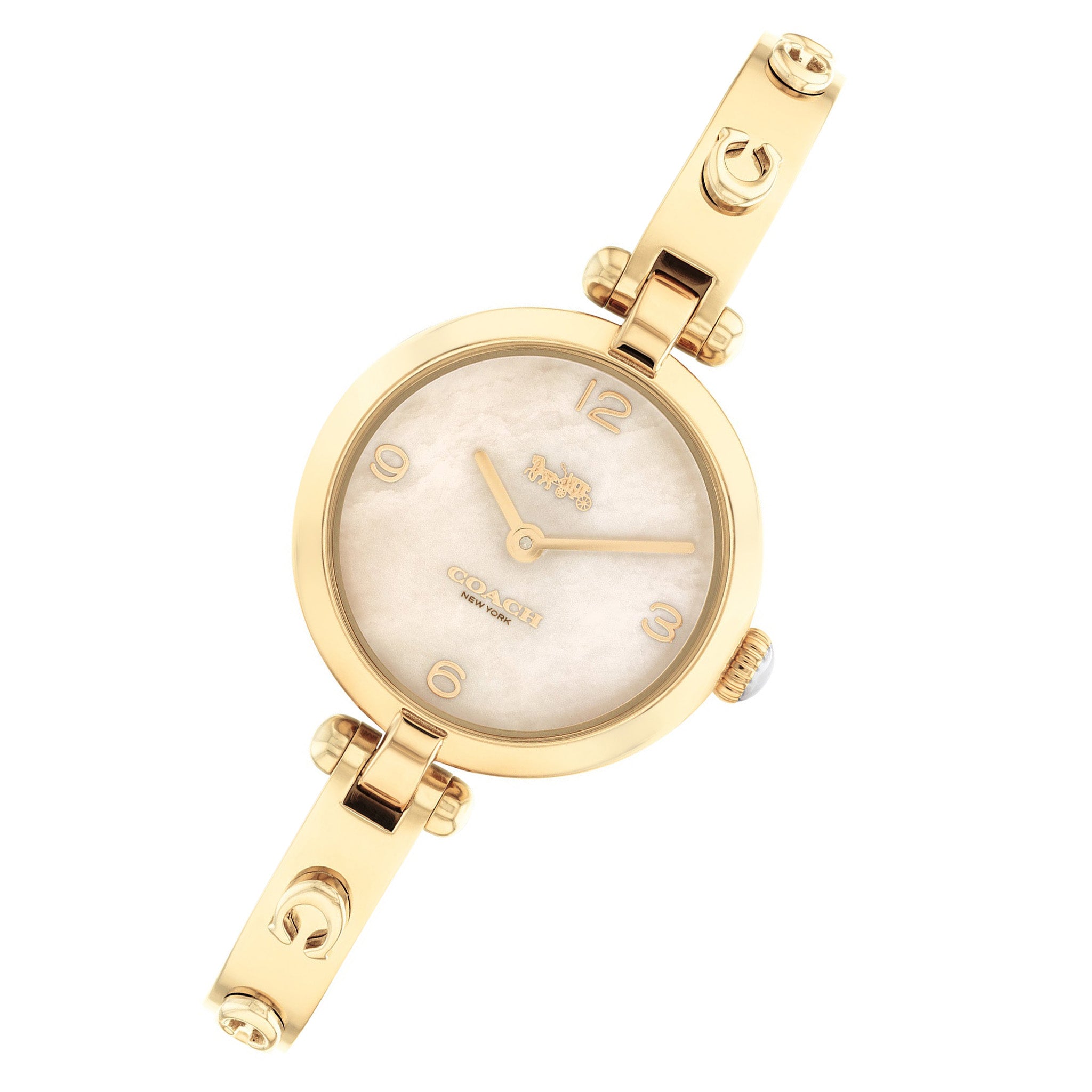 Coach Cary Gold Stainless Steel Bangle Gold Mother of Pearl Dial Women's Watch - 14504006