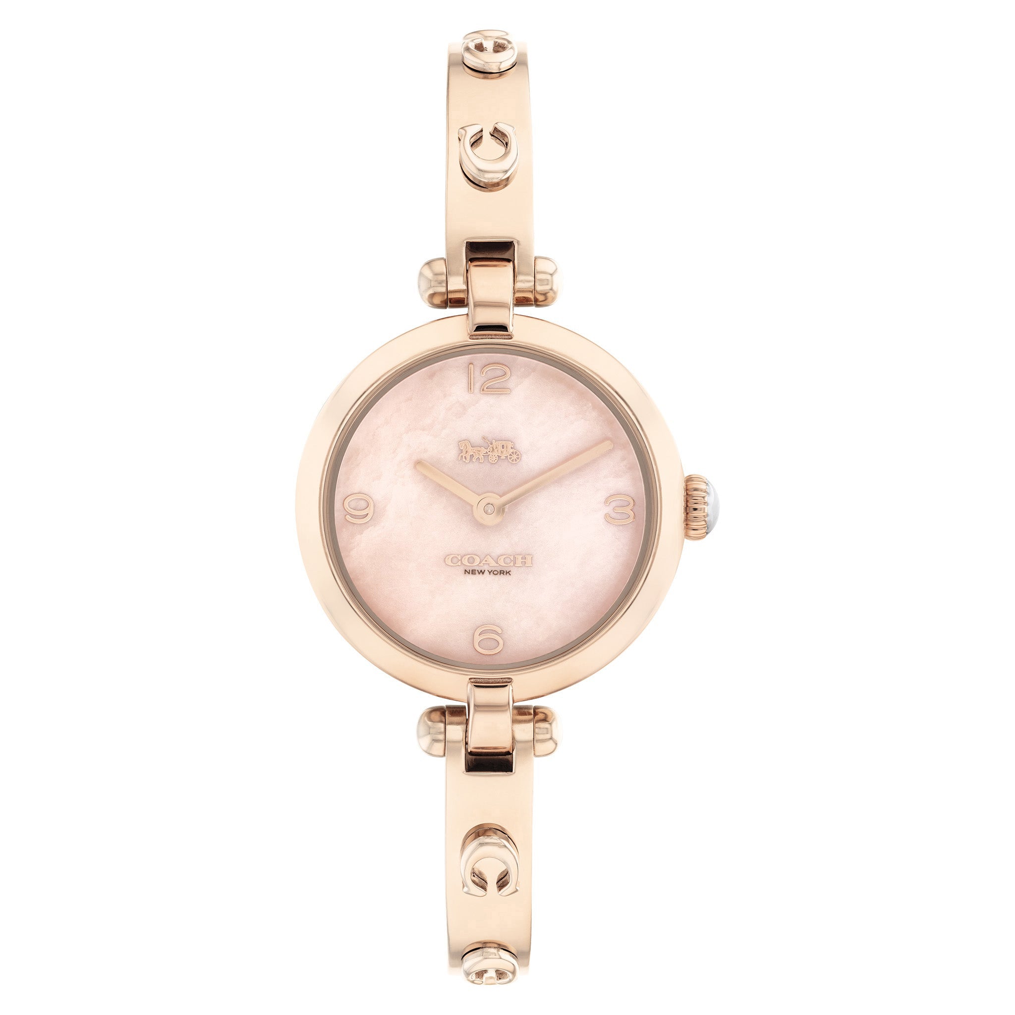 Coach Cary Carnation Gold Stainless Steel Bangle Rose Gold Mother of Pearl Dial Women's Watch - 14504007