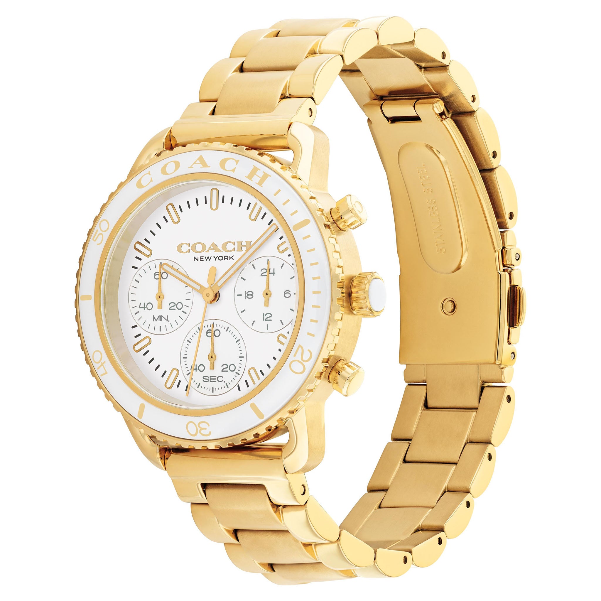 Coach Gold Steel White Dial Chronograph Women's Watch - 14504051