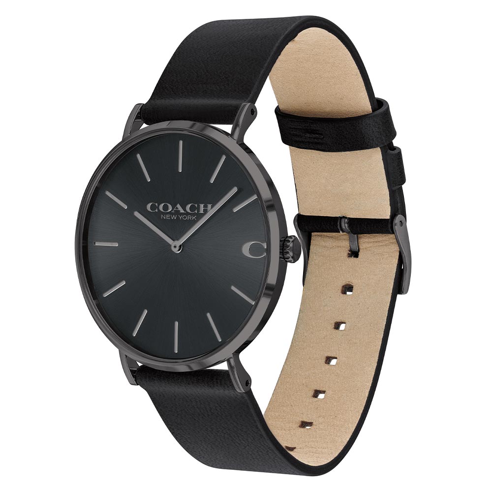Coach Charles Black Leather Men's Watch - 14602434