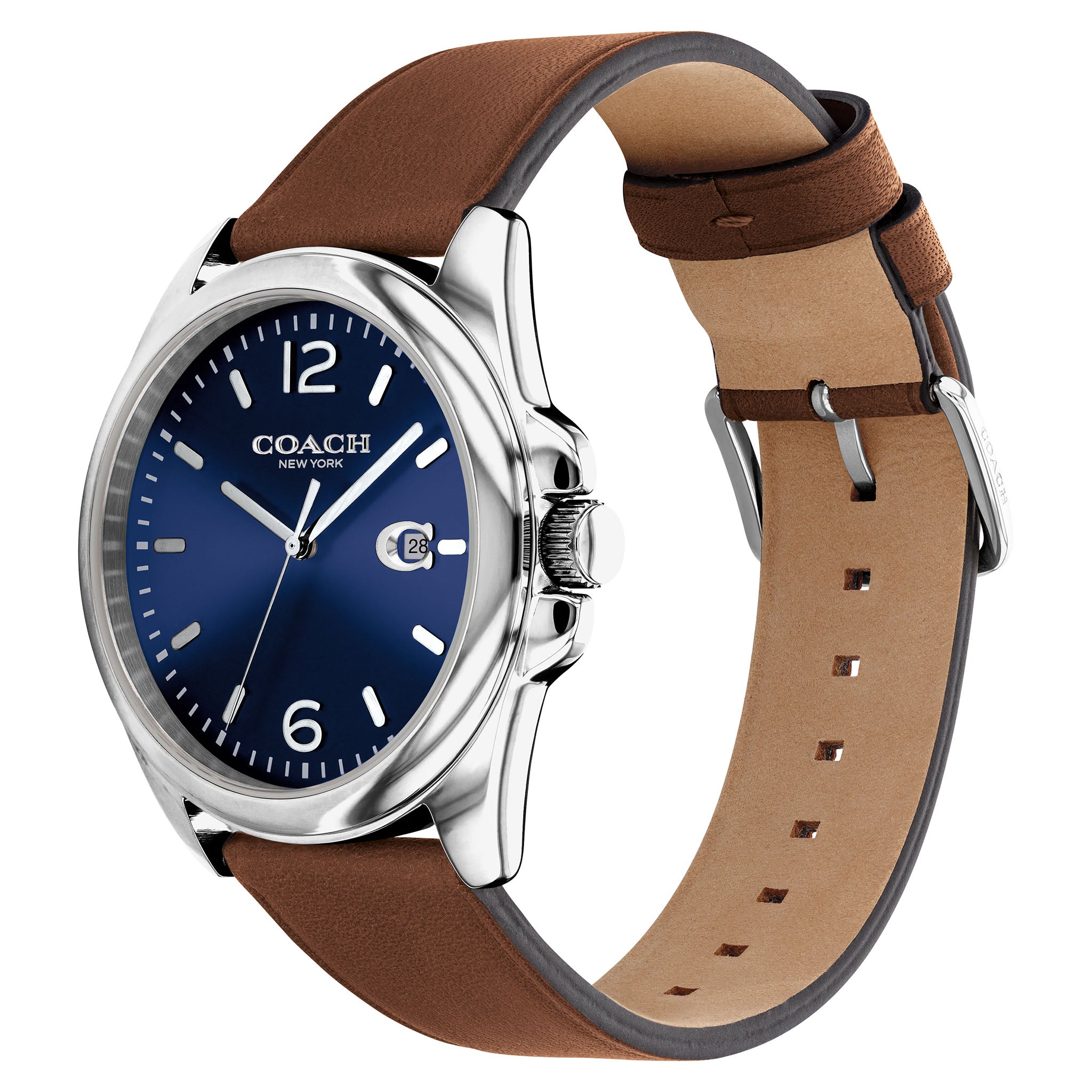 Coach Brown Leather Blue Dial Men's Watch - 14602585