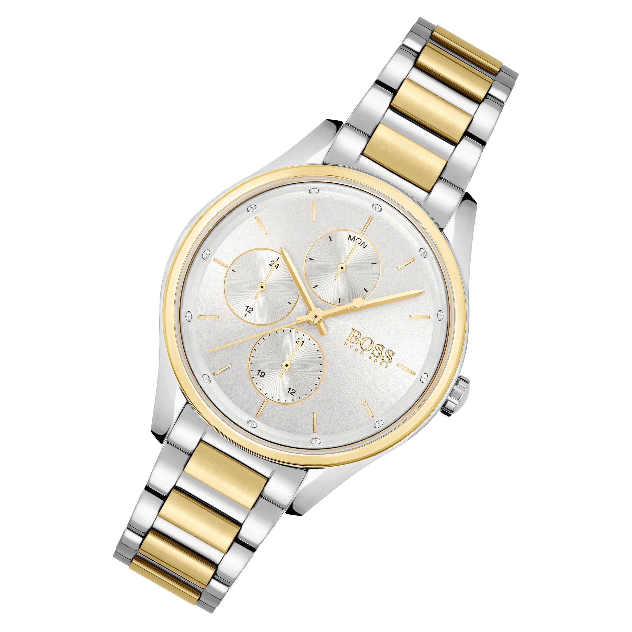 Hugo Boss Two-Tone Steel Silver White Dial Women's Multi-function Watch - 1502585