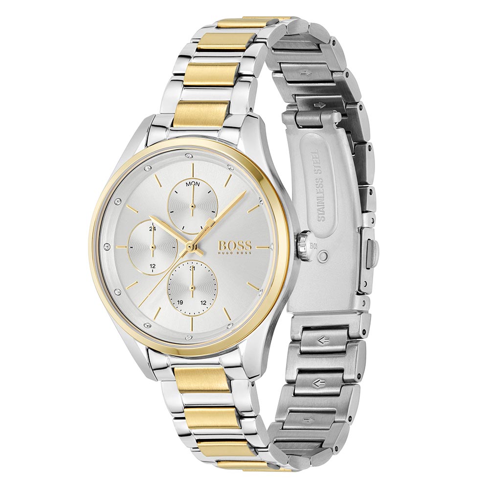 Hugo Boss Two-Tone Steel Silver White Dial Women's Multi-function Watch - 1502585