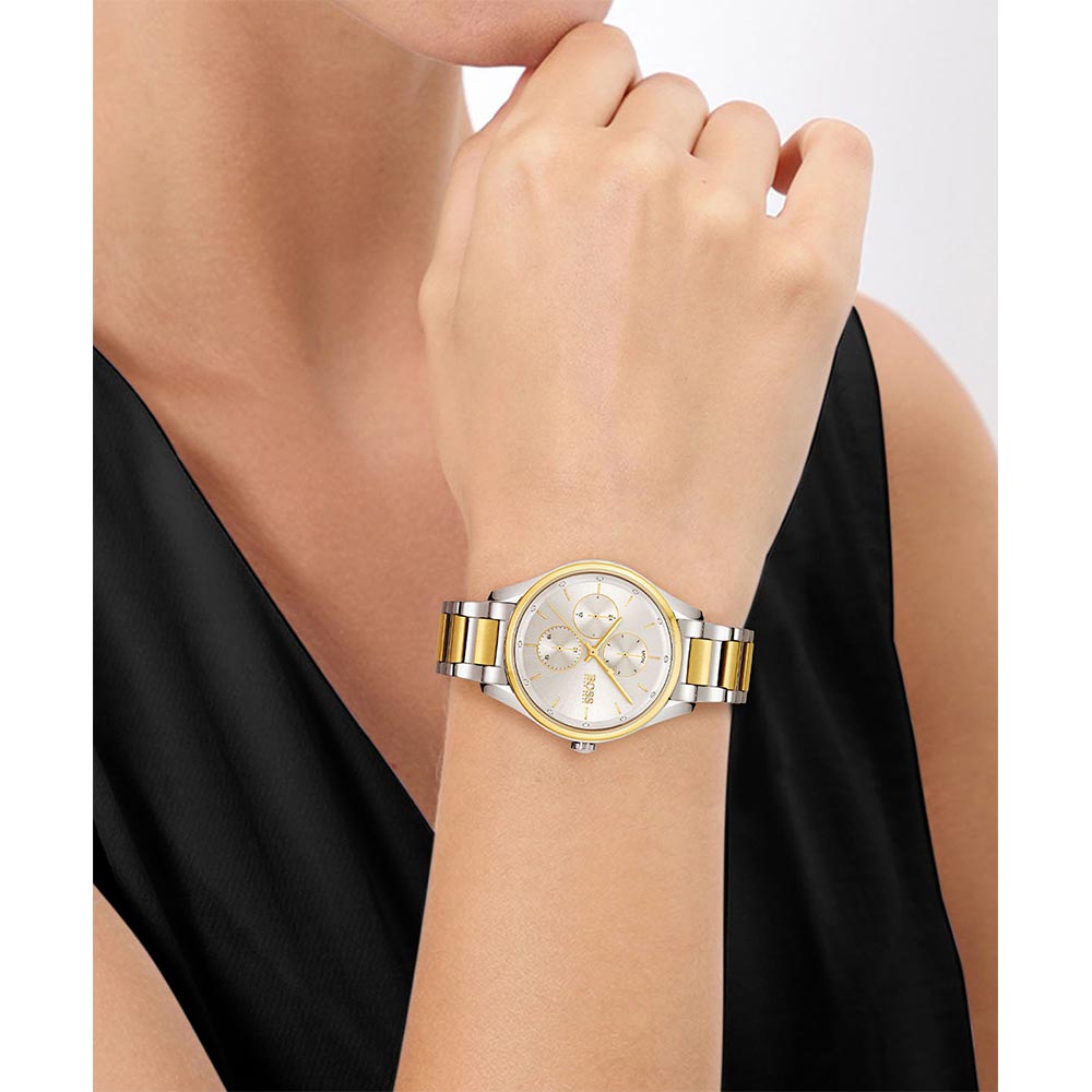 Hugo Boss Two-Tone Steel Silver White Dial Women's Multi-function Watch - 1502585