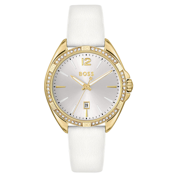 Hugo White Leather Silver Dial Women's Watch - 1502619