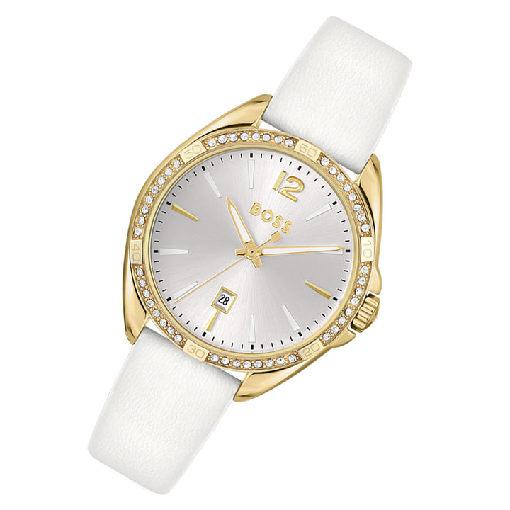 Hugo White Leather Silver Dial Women's Watch - 1502619