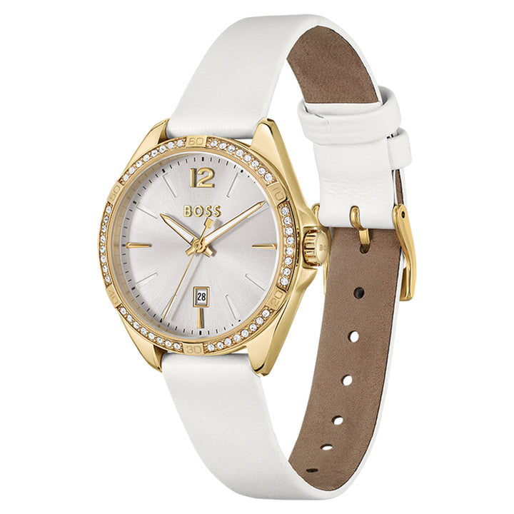 Hugo White Leather Silver Dial Women's Watch - 1502619