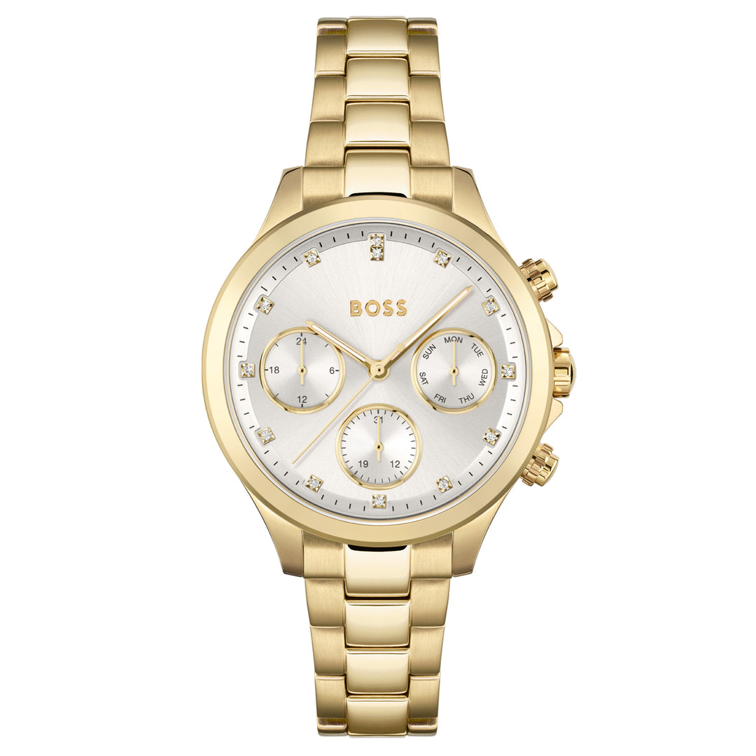 Hugo Boss Gold Steel Silver White Dial Women's Multi-function Watch - 1502628