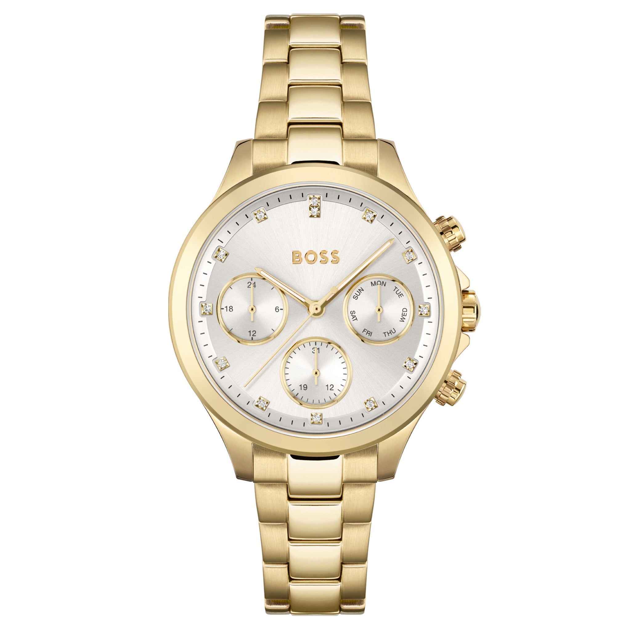 Hugo Boss Gold Steel Silver White Dial Women's Multi-function Watch - 1502628