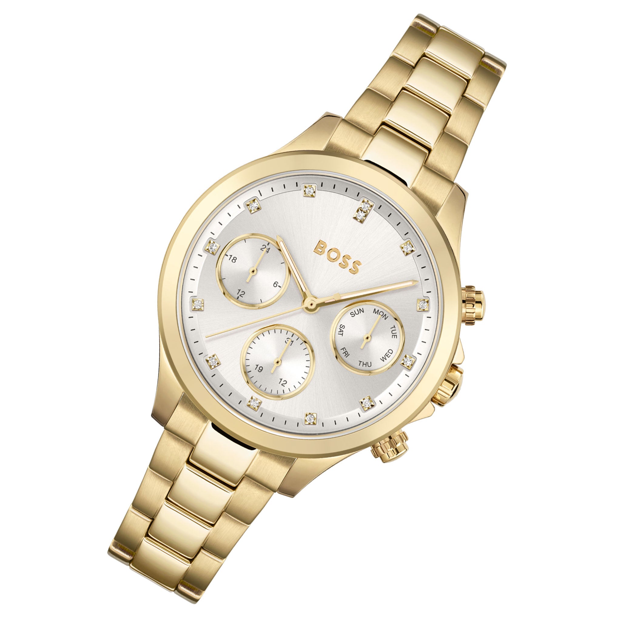 Hugo Boss Gold Steel Silver White Dial Women's Multi-function Watch - 1502628