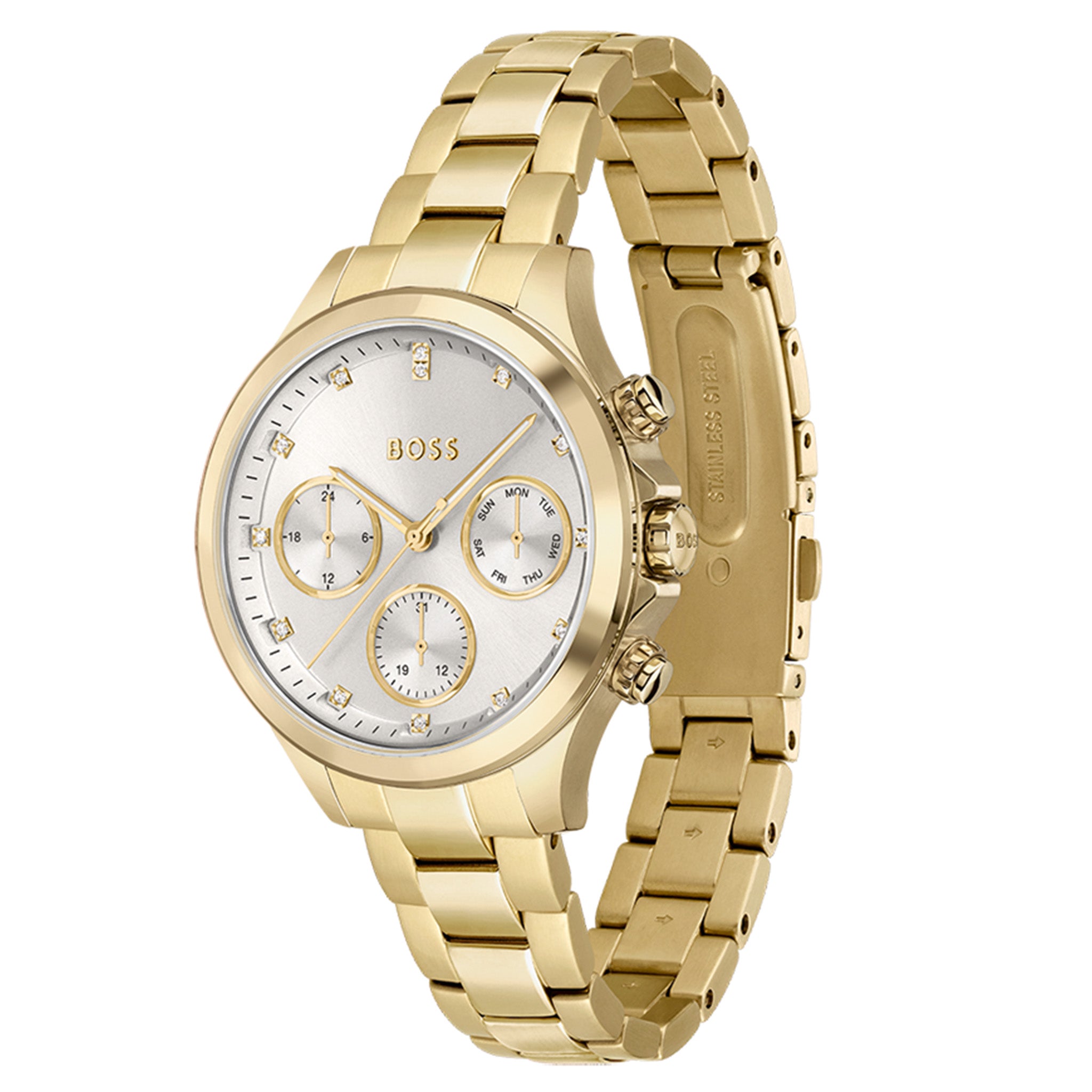 Hugo Boss Gold Steel Silver White Dial Women's Multi-function Watch - 1502628