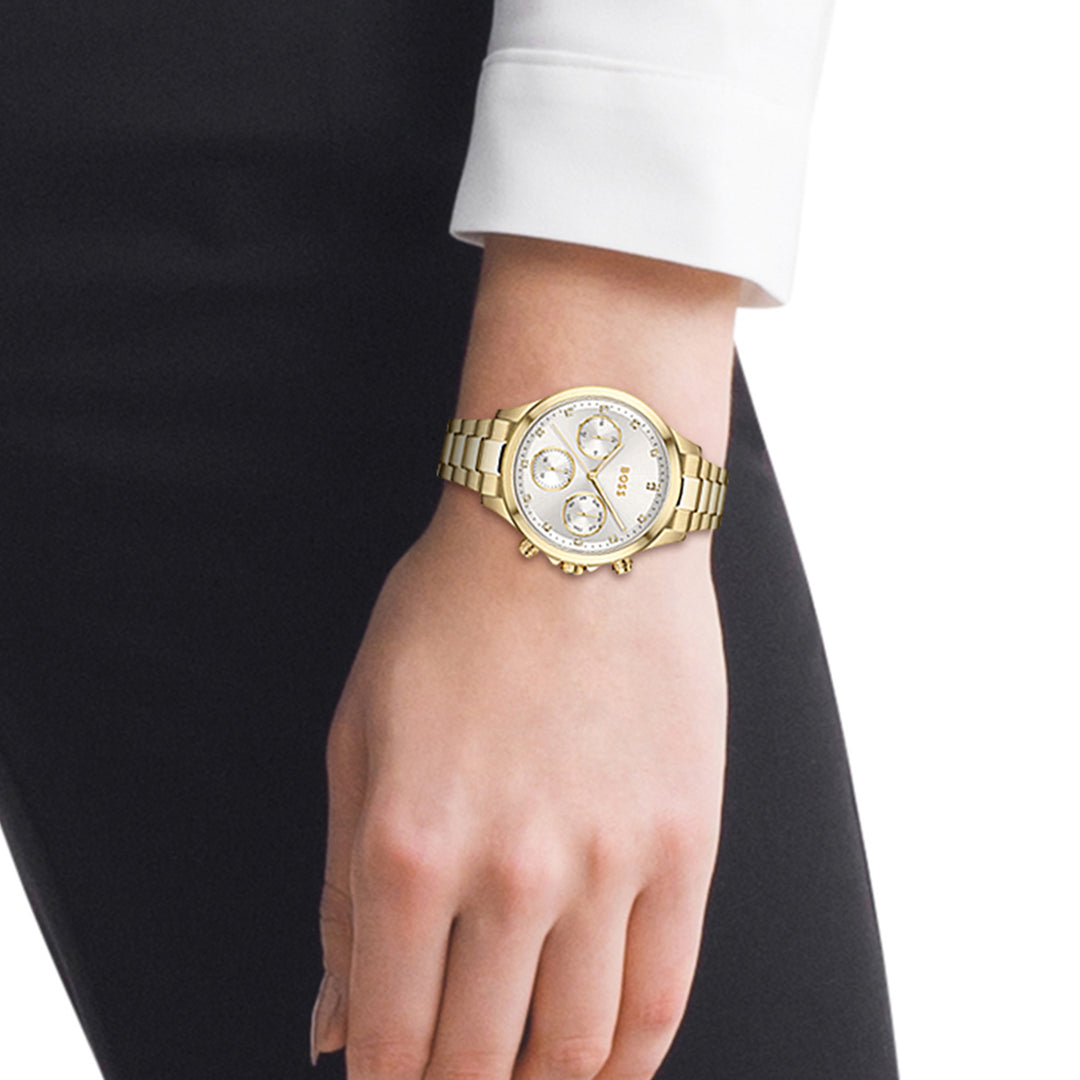 Hugo Boss Gold Steel Silver White Dial Women's Multi-function Watch - 1502628