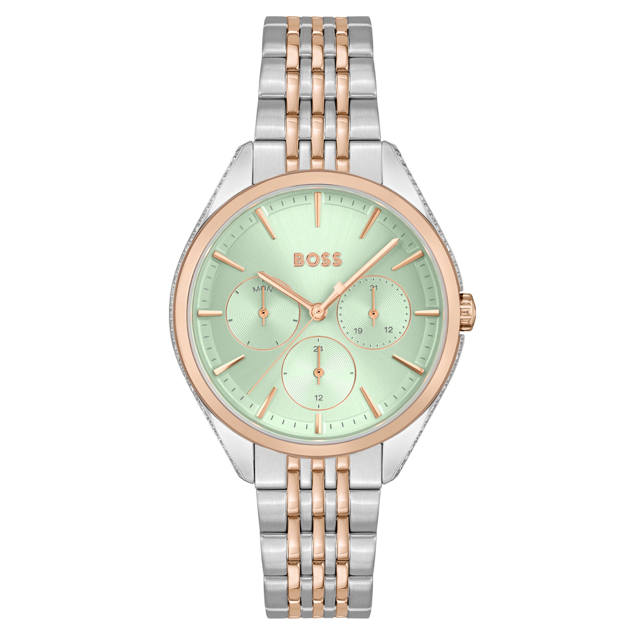 Hugo Boss Two-Tone Stainless Steel Green Dial Women's Multi-function Watch - 1502641