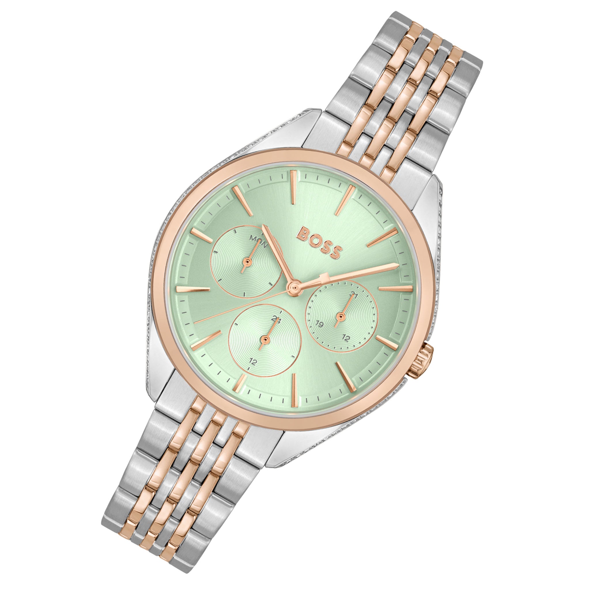Hugo Boss Two-Tone Stainless Steel Green Dial Women's Multi-function Watch - 1502641