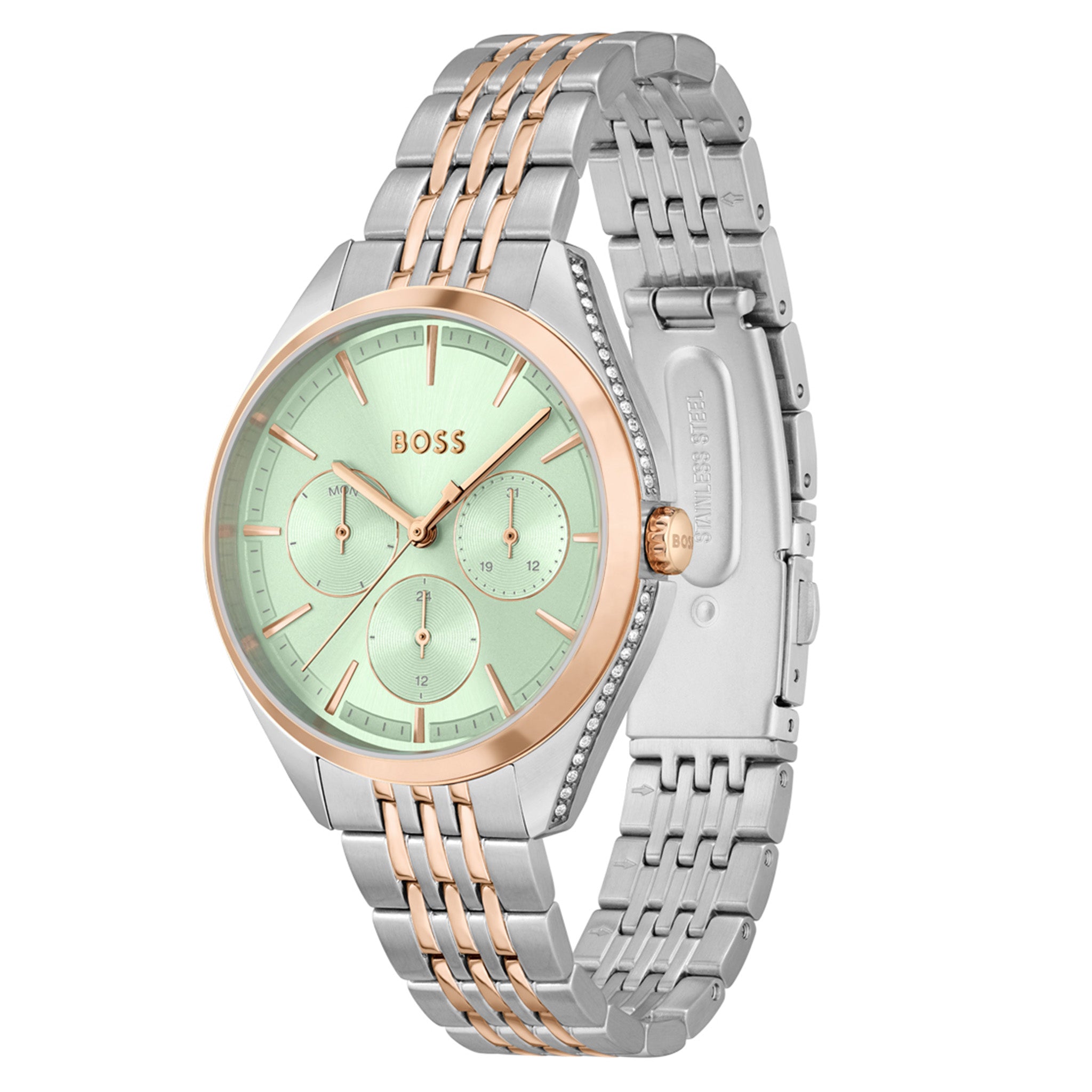 Hugo Boss Two-Tone Stainless Steel Green Dial Women's Multi-function Watch - 1502641