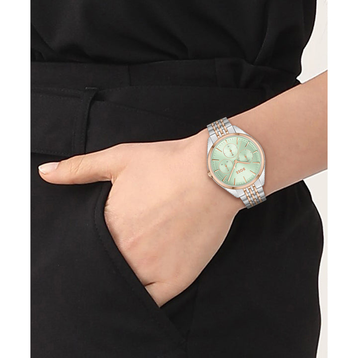 Hugo Boss Two-Tone Stainless Steel Green Dial Women's Multi-function Watch - 1502641