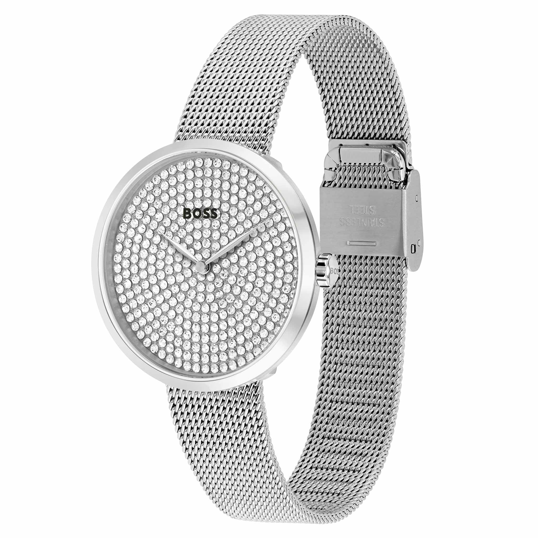Hugo Boss Steel Mesh Silver White Dial Women's Watch - 1502657