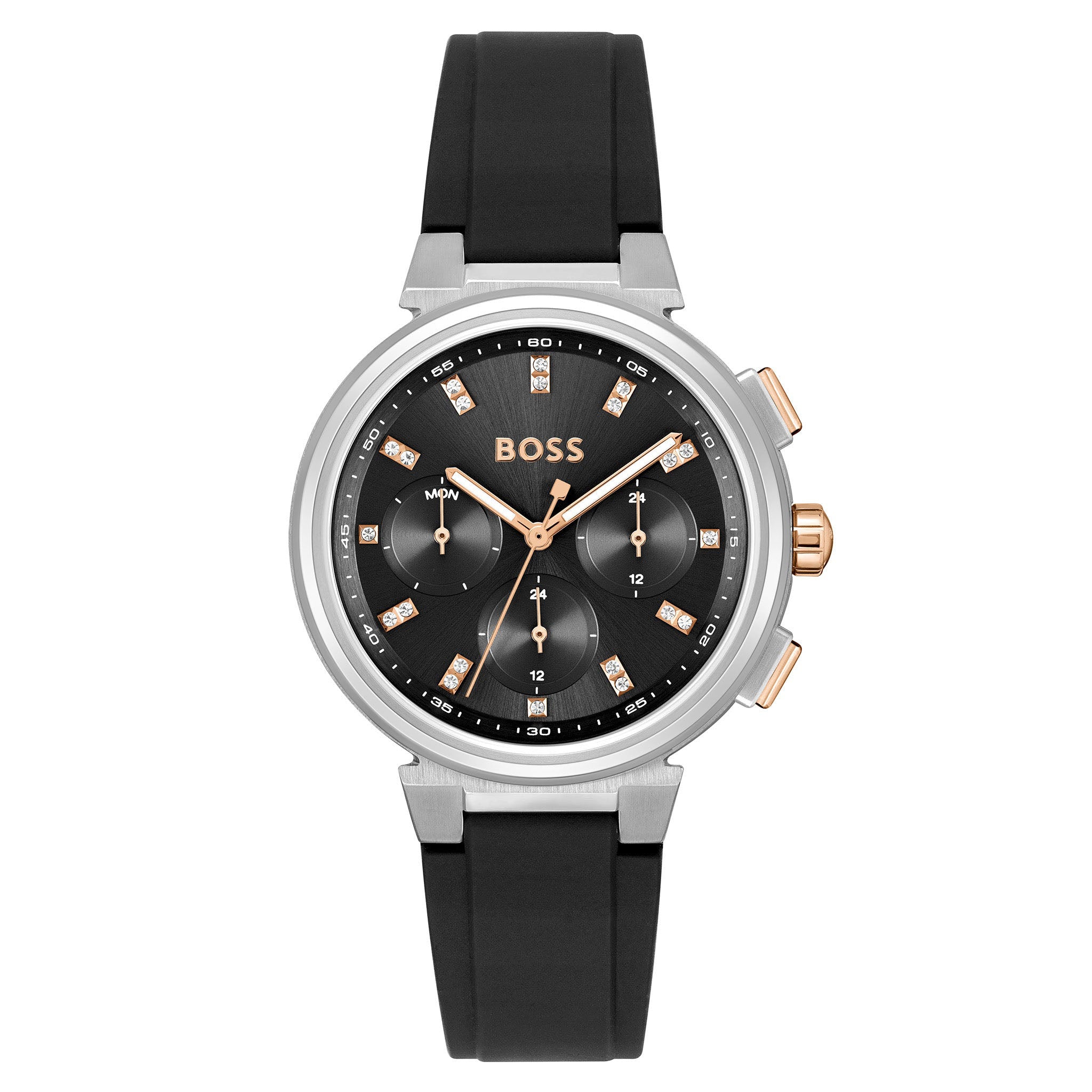 Hugo Boss Silicone Black Dial Multi-function Women's Watch - 1502674