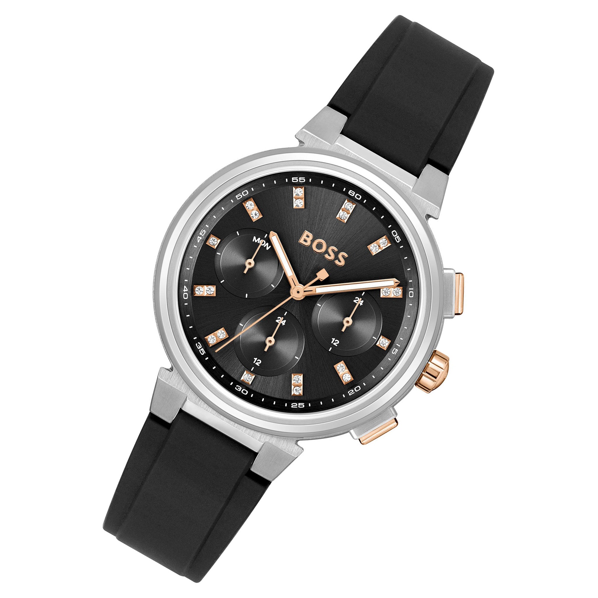 Hugo Boss Silicone Black Dial Multi-function Women's Watch - 1502674