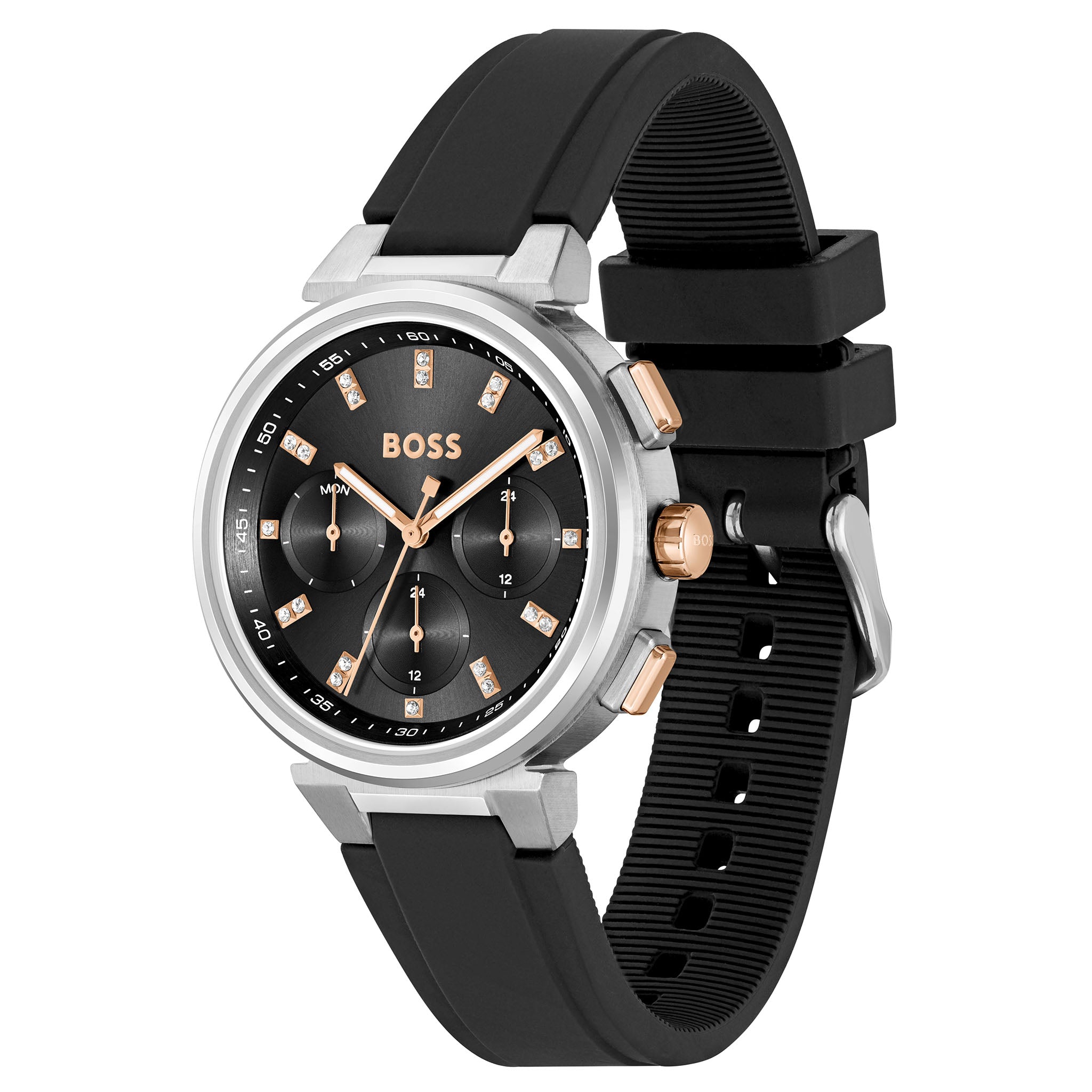 Hugo Boss Silicone Black Dial Multi-function Women's Watch - 1502674