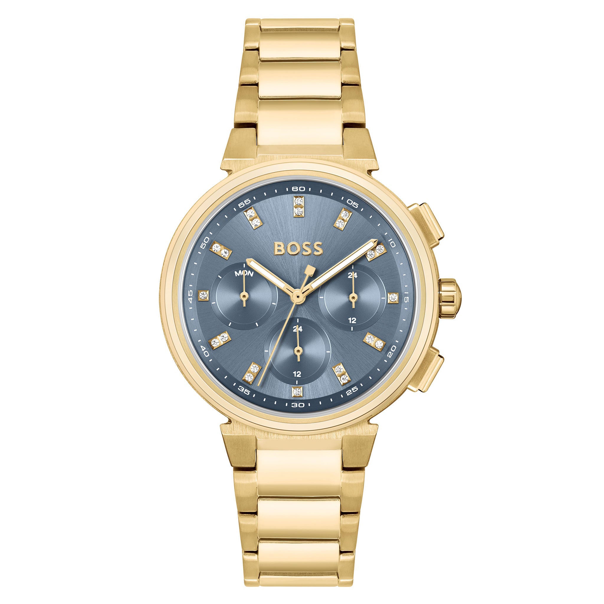 Hugo Boss Gold Steel Blue Dial Multi-function Women's Watch - 1502677
