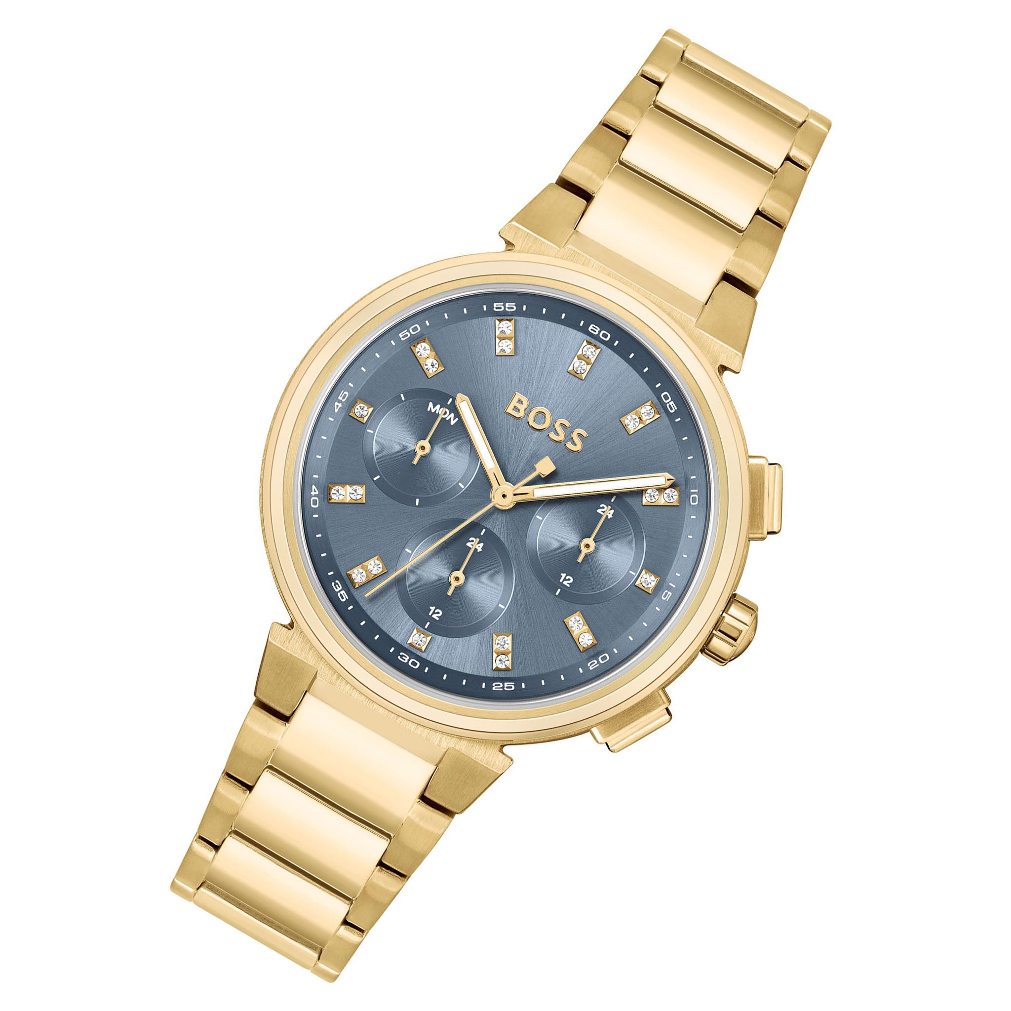 Hugo Boss Gold Steel Blue Dial Multi-function Women's Watch - 1502677