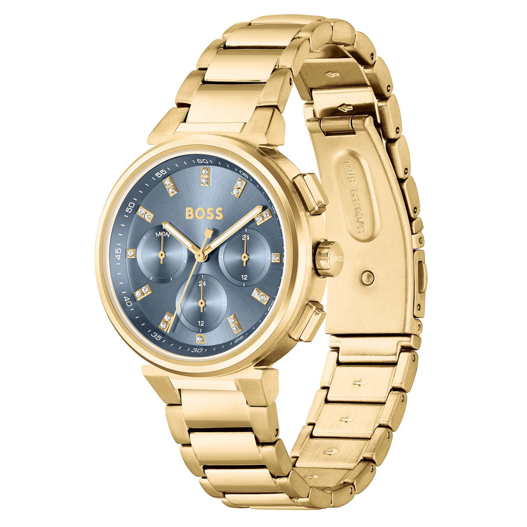Hugo Boss Gold Steel Blue Dial Multi-function Women's Watch - 1502677
