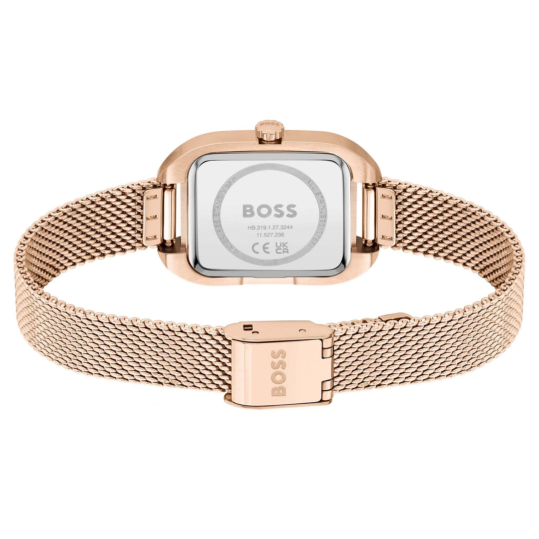 Hugo Boss Carnation Gold Steel Mesh Grey Dial Slim Women's Watch - 1502683