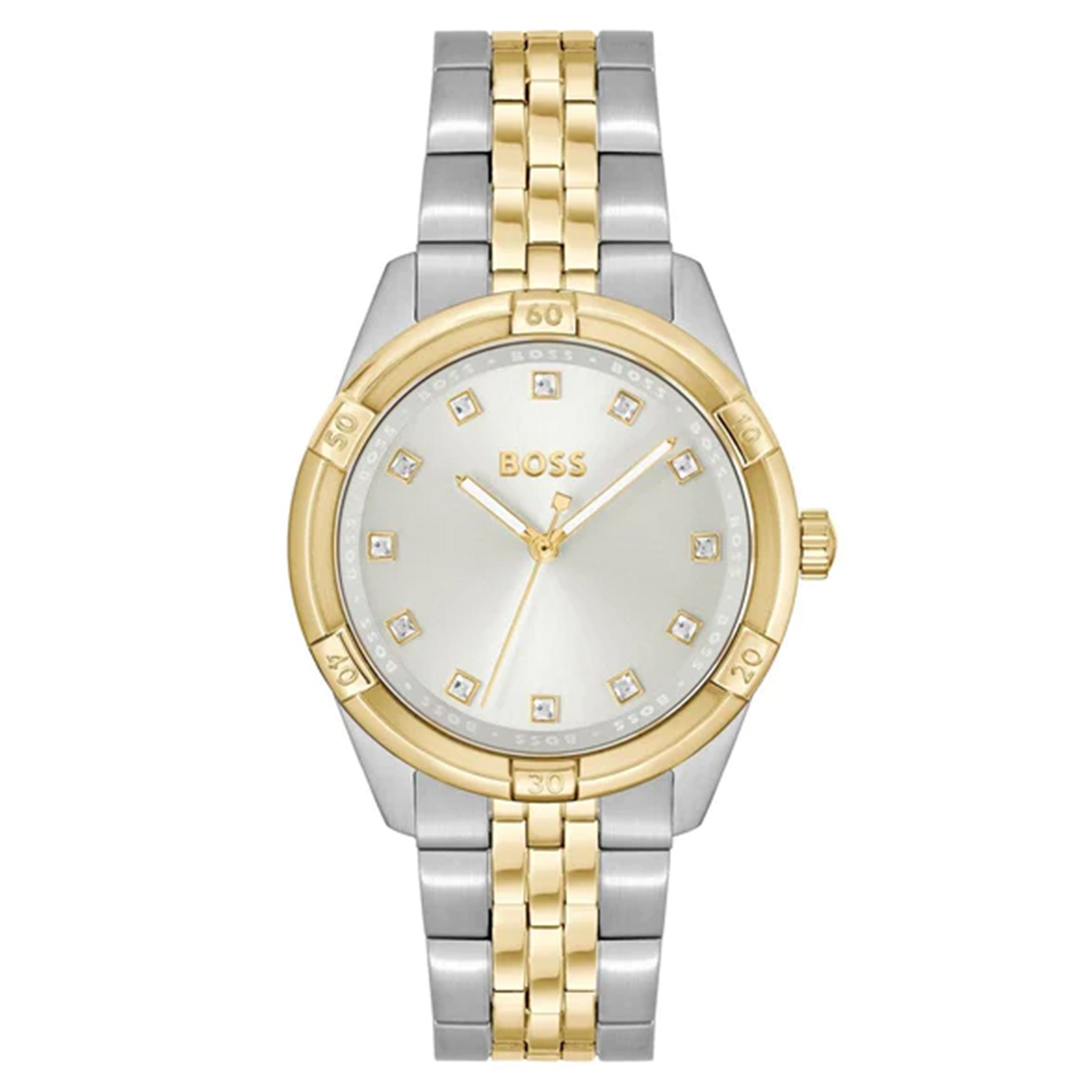 Hugo Boss Rhea Two Tone Stainless Steel Silver White Dial Basic Slim Women's Watch - 1502700