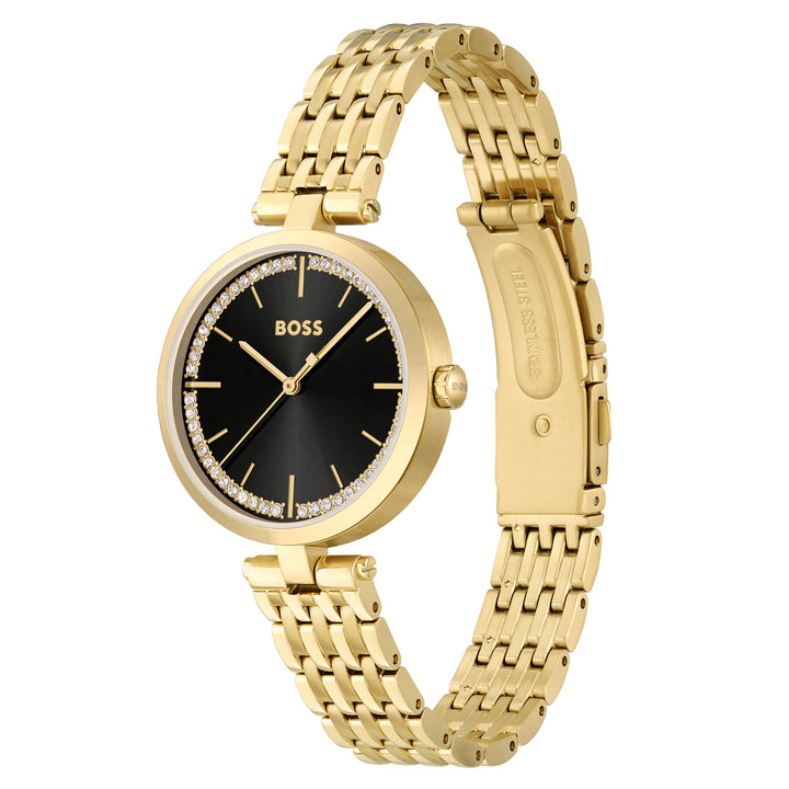 Hugo Boss Gold Steel Black Dial Women's Watch - 1502705