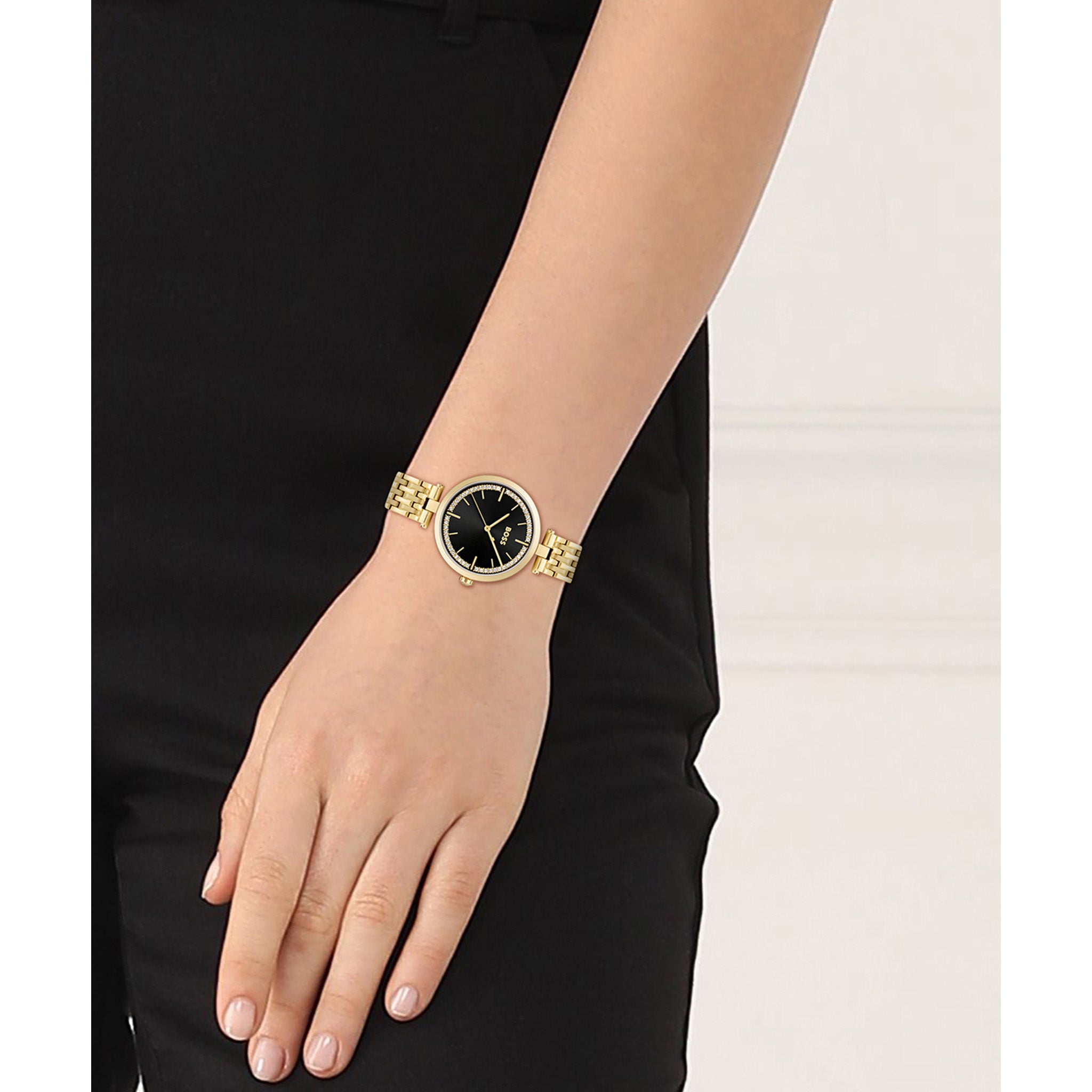 Hugo Boss Gold Steel Black Dial Women's Watch - 1502705